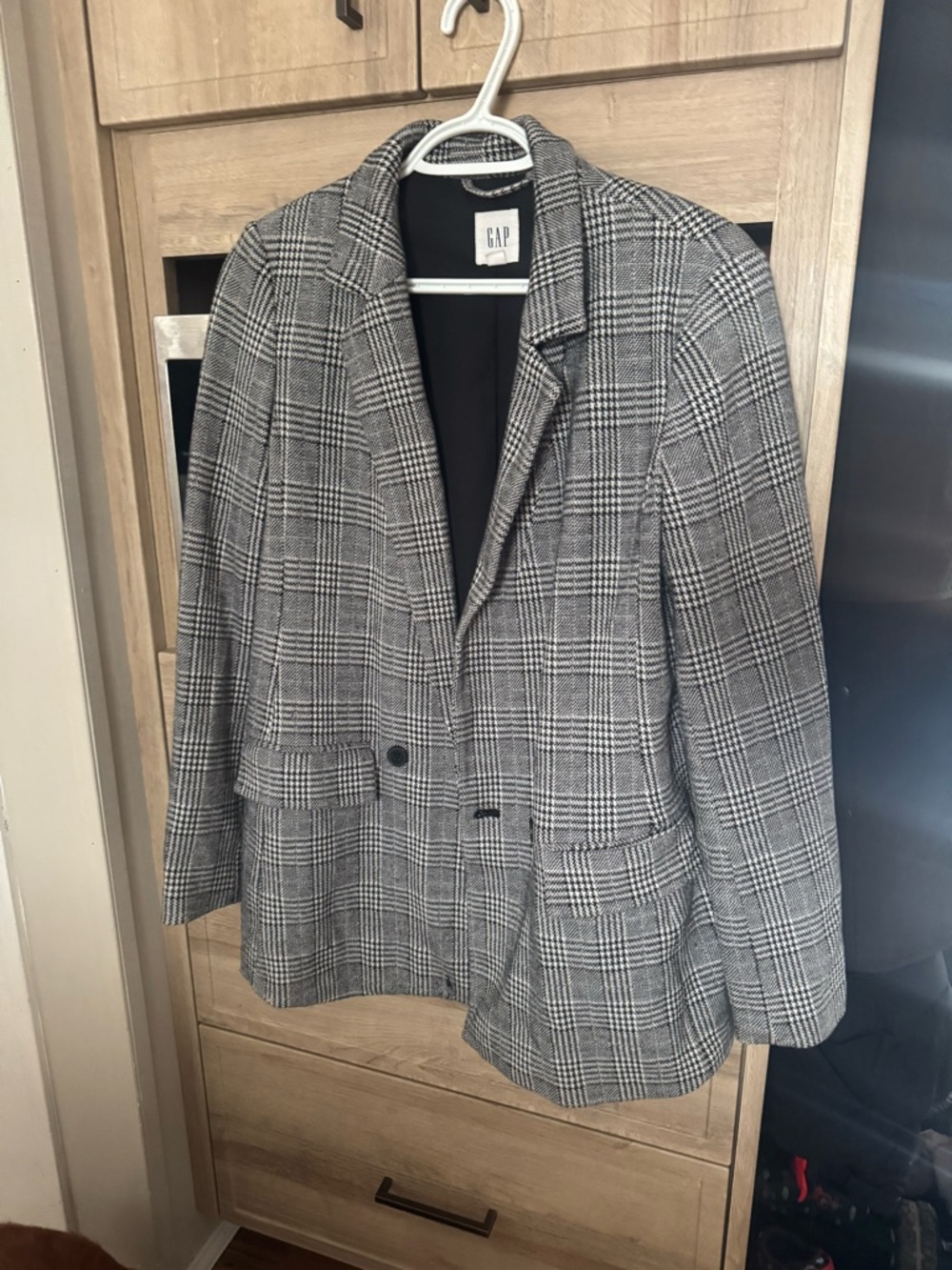 GAP Black & White Glen Plaid Pea Coat Blazer